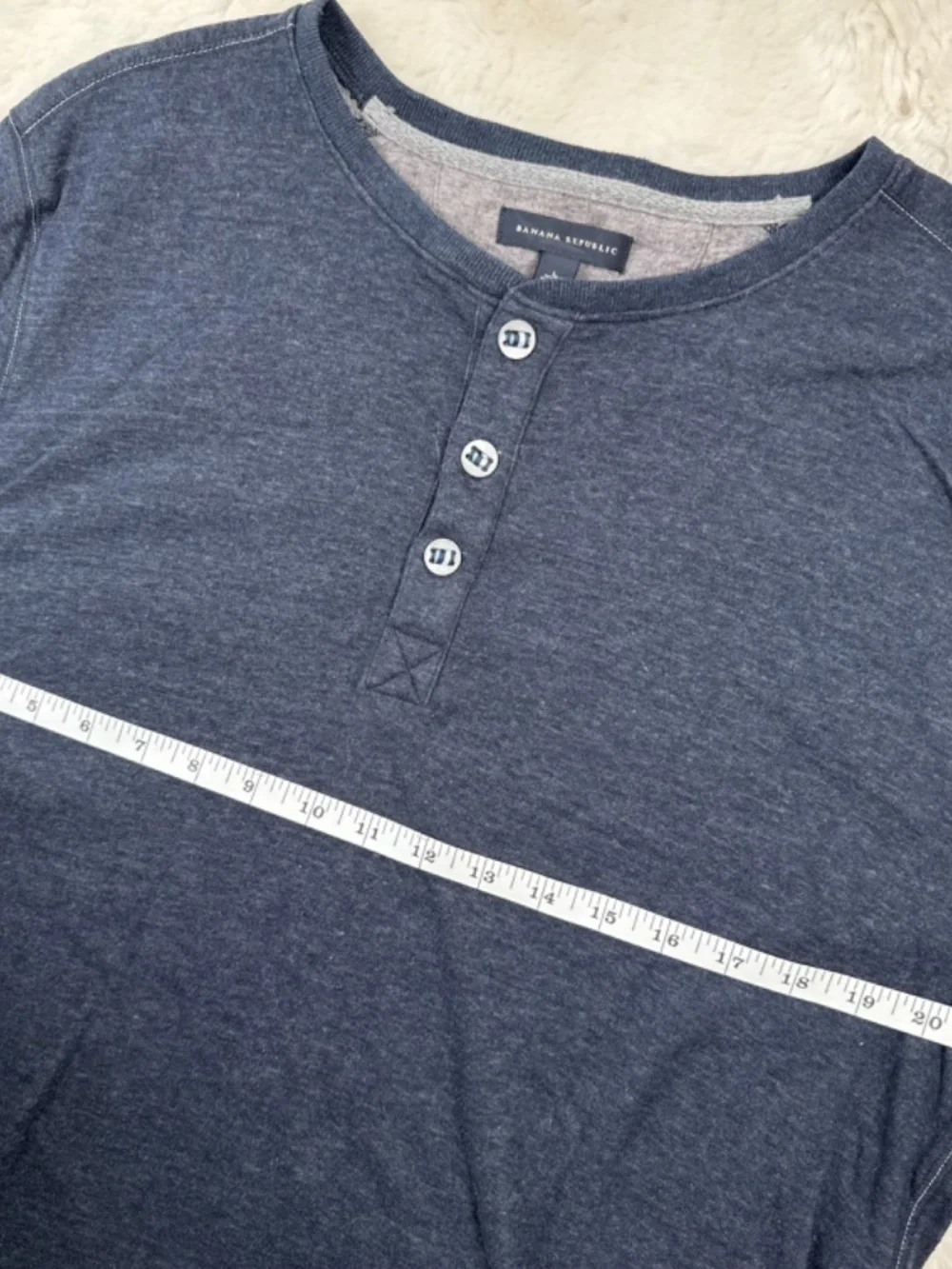 Banana Republic Cotton Blend Blue Grey Henley Long Sleeve 3 Button T-Shirt Large